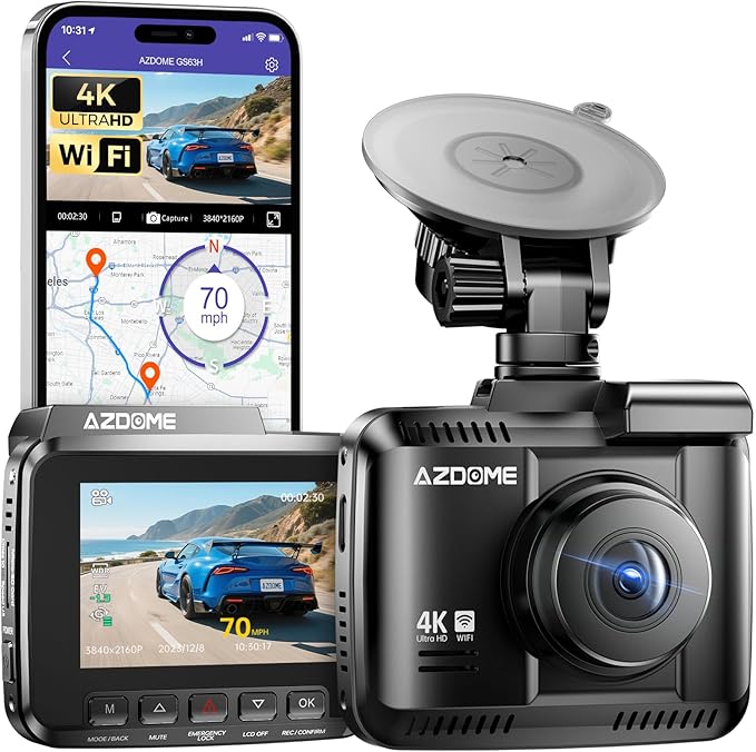 AZDOME GS63H 4K Dash Cam Built-in WiFi 6 GPS Car Dashboard Camera Recorder with STARVIS Night Vision, UHD 2160P, 150° Wide An