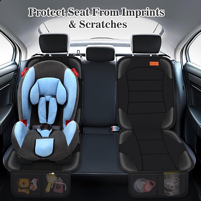 Siivton Car Seat Protector for Child Seat Cushion for Leather and Fabric Seats, 2 Mesh Pockets, Non-Slip Backing, Carseat Pro