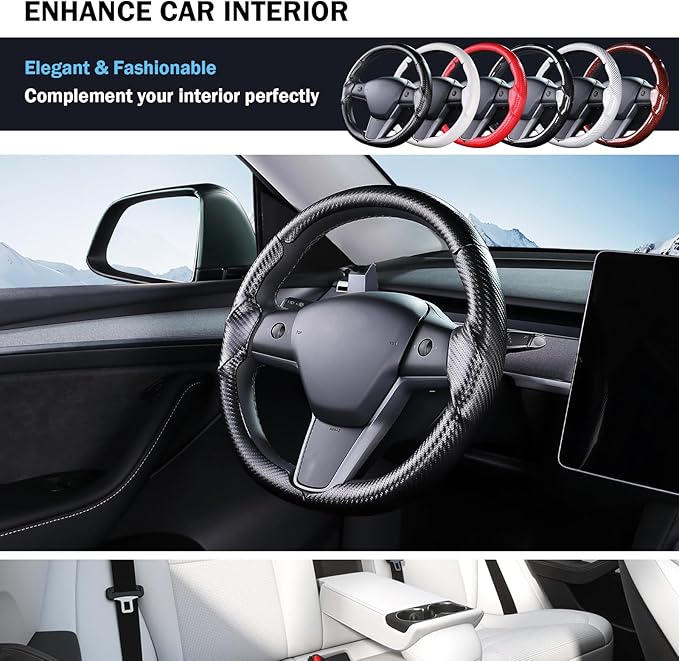 Steering Wheel Cover for Tesla Model 3 (2017-2023) / Model Y (2020-2024),Anti-Slip,Comfortable Grip, Breathable,Customized for Tesla Model 3/Y Accessories,Matte Black