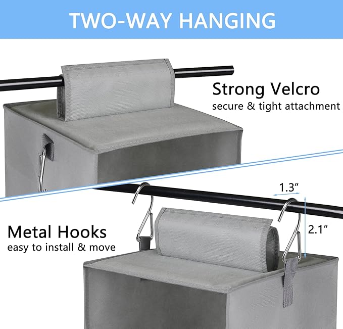 punemi 3-Shelf Hanging Closet Organizer, 2 Pack Closet Hanging Organizer with Drawers, Foldable Hanging Closet Shelves for Rv