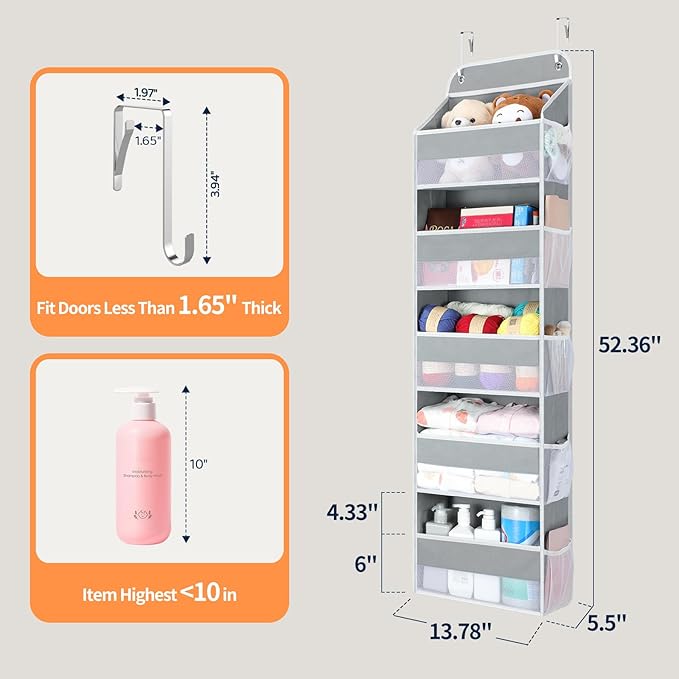 Yecaye Over The Door Organizer Storage, 5-Tier Heavy Duty Door Organizers Hanging with 10 Side Mesh Pockets, 44 lbs Load Capa