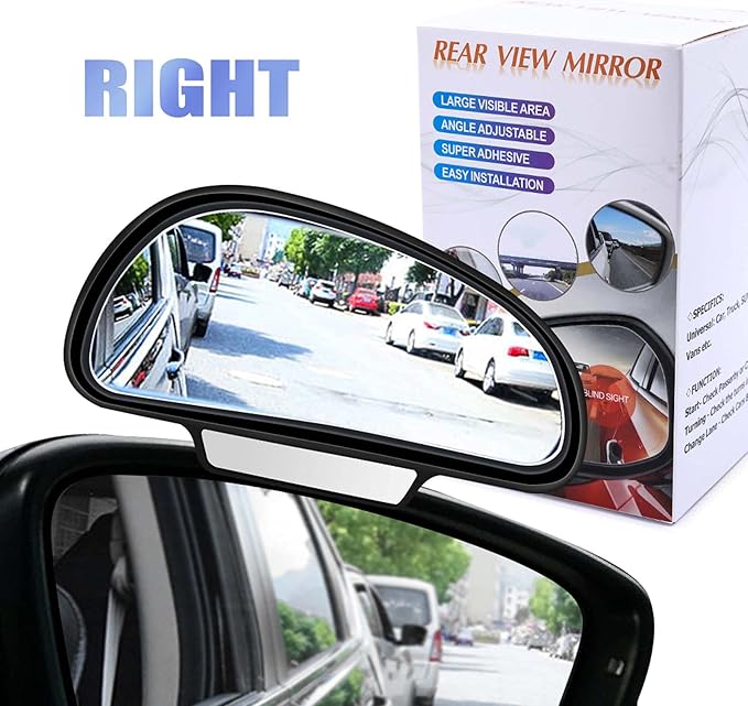 Car Blind Spot Mirrors(5.12 * 2.75in), Adjustable Auxiliary Universal Wide Angle Mirror for Universal Car SUV Mirrors Strong Adhesive HD Glass Mirror Frame Thickness Less than 5MM (R)