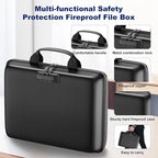 Fireproof Document Box, Hard Case Fireproof File Organizer Box with Lock and 13 Pocket Accordion File Folder, Portable Safe B