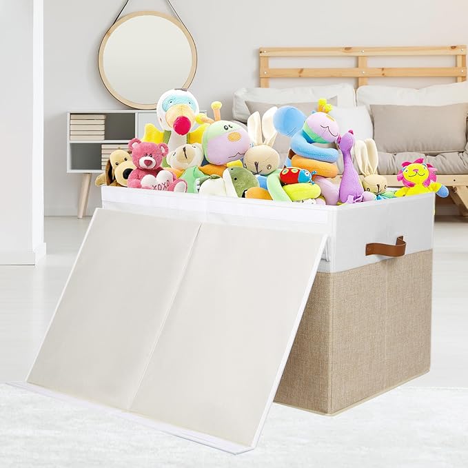 Gowee Large Toy Storage Box with Lid, Sturdy Toys Storage Chest Bin Organizer Basket with Dividers for Kids, Boys, Girls, Nur