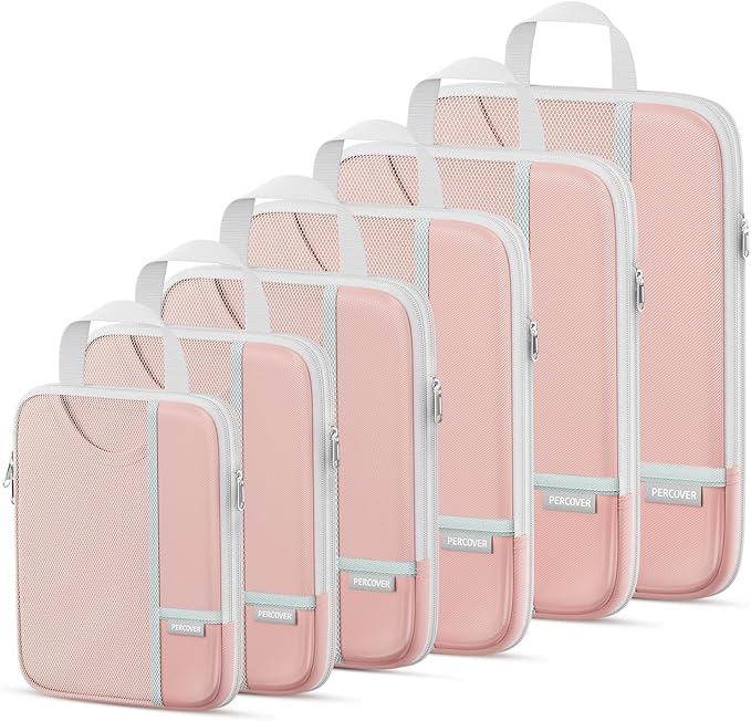 Percover Compression Packing Cubes 6-Piece Set, Packing Cubes Compression for Travel with Multi-Size Organization, Travel Org