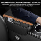 NBTEPEM Bling Car Center Console Cover, Leather Car Arm Rest Cover Cushion with 2 Storage Bags, Universal Auto Armrest Protector Storage Box, Bling Accessories Interior for Most Vehicles (Orange)