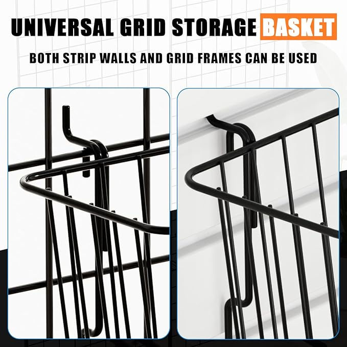 11.8" L x 5.9" D x 5.9"H - 6 pcs Black Wire Baskets for GridWall and SlatWall - Merchandiser Baskets,Grid wall Shelves Hangin
