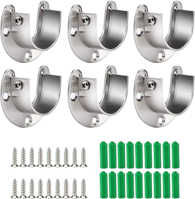 Cosweet 6 Packs Stainless Steel Closet Pole Sockets- Closet Rod End Supports, Flange Set Rod Holder with Screws for Easy Inst