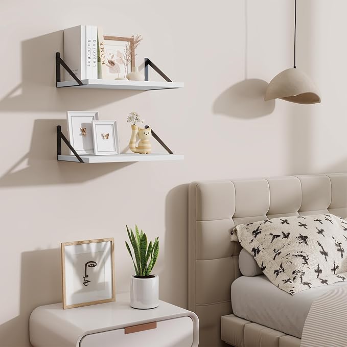 Floating Shelves for Wall,18" Wall Mounted Shelves Set of 2,Wood Floating Shelf with Bracket,Sturdy Metal Bracket Bookshelves