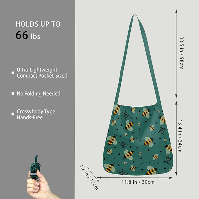 BeeGreen Reusable Grocery Shopping Bag -Travel Tote Bag - Foldable Compact Sturdy Bags