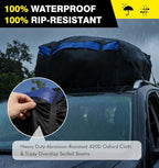 Cyfie Car Rooftop Cargo Carrier Bag, 15 Cubic Feet Waterproof Heavy Duty 420D Oxford Cloth Car Roof Luggage Cargo Storage Bag for All Vehicles with/Without Rack (Black and Blue)