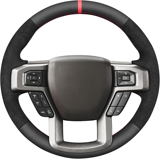 MEWANT Steering Wheel Cover for Ford F150 F250 F350 Expedition 2018 Made of Black Smooth Faux Leather Embossed Athsuede