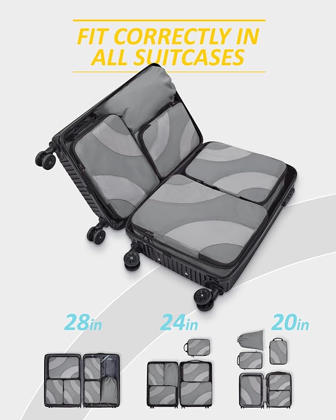 BAGSMART Compression Packing Cubes, 6 Set/4 Set/2 Set Travel Packing Cubes for Carry on Suitcases, Compression Suitcase Organ