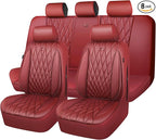 CAR PASS Piping Luxury Faux Leather Seat Covers Full Set, Premium Delux Anti-Slip Waterproof Automotive Seat Cover Universal 