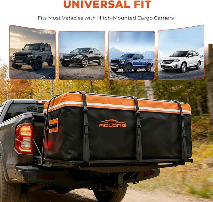 Hitch Mount Cargo Carrier Bag, Waterproof Soft Shell 20 Cubic Feet, Universal for Truck Pickup with Hitch Basket, 8 Reinforced Straps, Solid Buckles,Reflective Strip,Carry Handles,Combination Lock