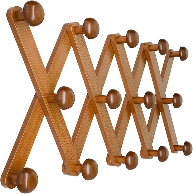 WGFKVAS Hat Rack for Wall with 14 Hooks, Solid Wooden, Expandable Coat Rack Wall Mount for Coats, Hats, Bags, Baseball Caps, 