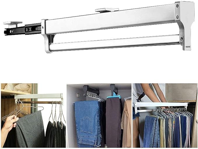 Pull Out Clothes Rail Retractable Closet Rod - Pull Out Closet Rod, 30-80 Cm Pull-Out Clothes Rail, Extendable Wardrobe Rail 