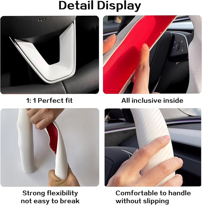 for Tesla Model 3 Highland and Model Y Juniper Steering Wheel Cover Trim Interior Decoration Protection Accessories (M3/My-White 3pcs)