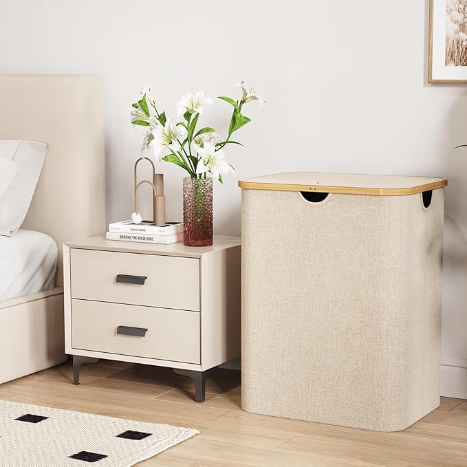 Lifewit 120L Laundry Basket with Lid, Clothes Hampers for Laundry with Bamboo Handles and 2 Removable Bag, Large Foldable Lau