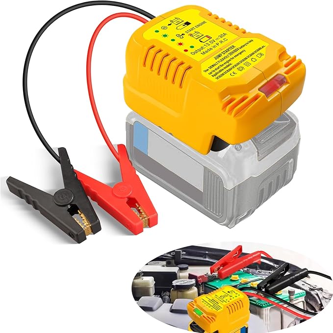 Car Jump Starter Adapter for Dewalt 20V/60V Li-ion Battery,Automotive Battery Booster with 12V Jumper Cable Clamps,Emergency