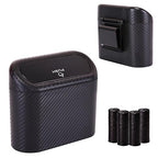 Ginsco Mini Car Trash Can with Lid, Small Car Garbage Can, Cute Leakproof ABS Car Trash Bin, Car Accessories for Interior, Garbage Bin for Car, Home, Office with 60pcs Trash Bags Carbon Fibre