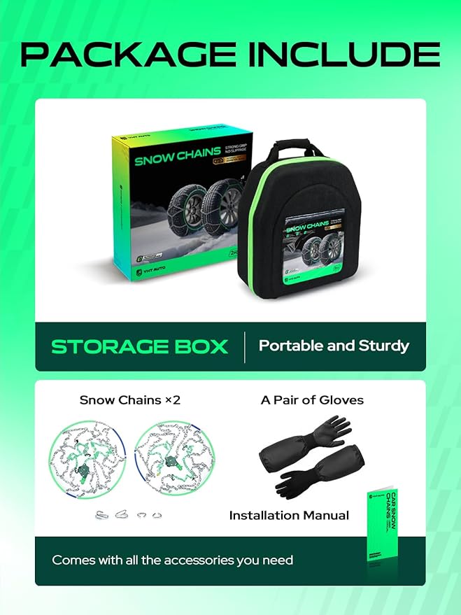 YHTAUTO Set of 2 Snow Chains 16mm for Pickup Truck SUV Passenger Car Universal Fit Tire Chains Auto-Tightening Quick Installa