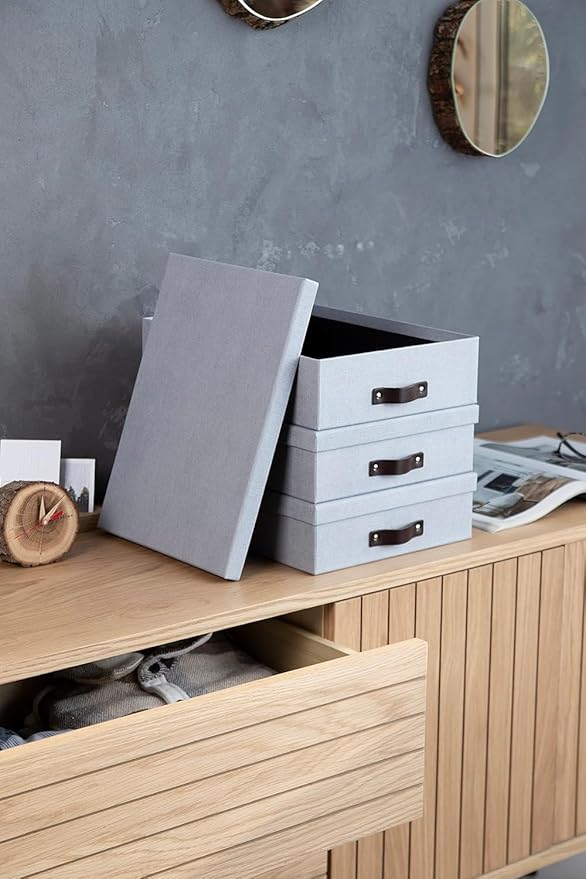 Bigso Box of Sweden Oskar Canvas Fiberboard Document Letter Box - File Organizer Box for Important Paperwork - Document Stora