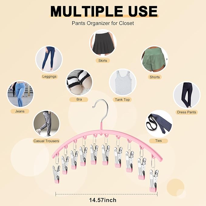 Legging Organizer for Closet, Metal Yoga Pants Hangers 4 Pack w/10 Clips Holds 40 Leggings, Space Saving Hanging Closet Organ