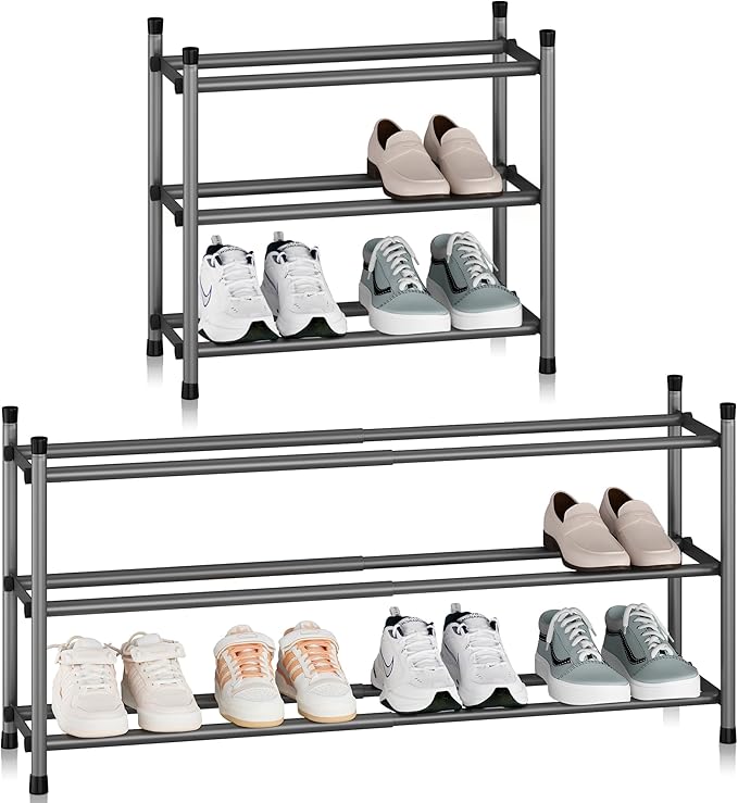 STORAGE MANIAC Expandable Shoe Rack, 12 Pairs Stackable Small Shoe Rack, Metal Adjustable Shoes Organizer for Closet, Entrywa