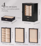 Homde Jewelry Organizer with Transparent Window Necklace Hooks Gift for Women Jewelry Box Display Case for Necklaces Rings Ea