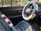 Crochet Ladybug Steering Wheel Cover Universal 14-15 inch (A,Wheel Cover+2 Belt Cover)