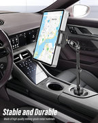 Aluminum Cup Holder Car Tablet Mount - [16" Height Adjustable] [Thick Case Friendly] Heavy Duty Truck Tablet Holder for Car Mount Accessories, for iPad Pro Air Mini, iPhone, Galaxy Tab, 6-15.6 Devices