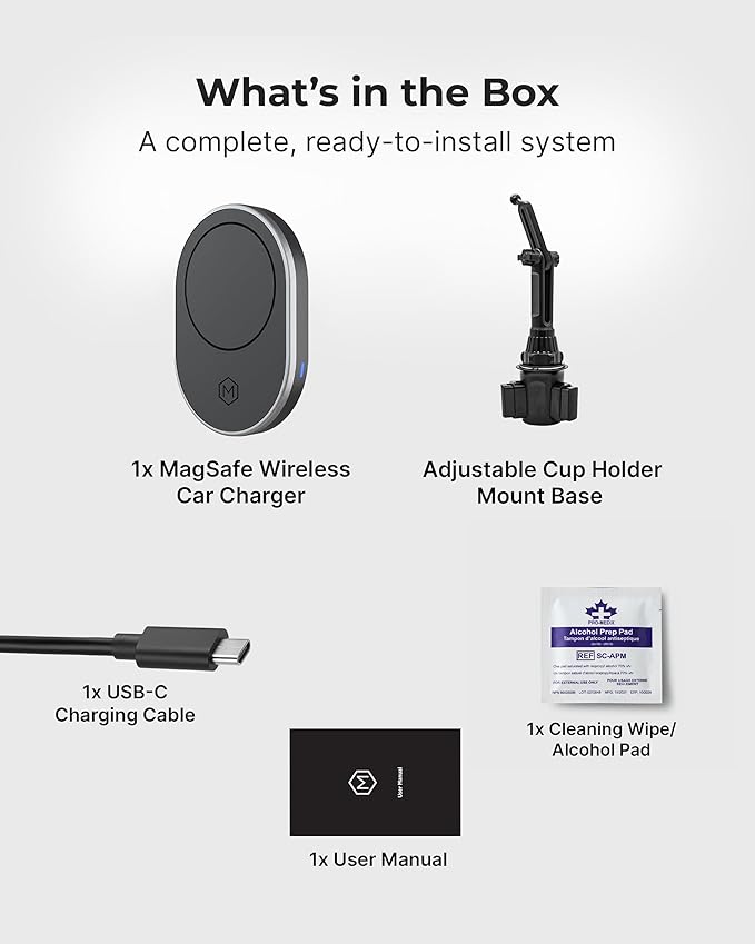 MagSafe 15W Fast Wireless Car Charger Cup Holder Mount, Compatible with iPhone Air/17/16/15/14/13/12 & Galaxy Phones, Strong Magnets for Secure Hold, Easy Installation