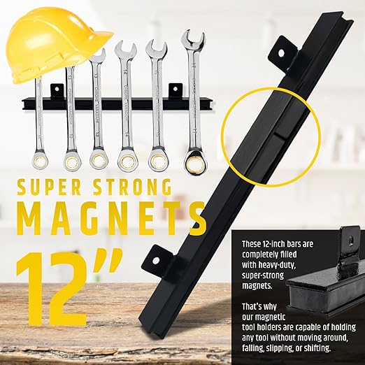 12" Heavy-Duty Magnetic Tool Holders (4 Pack - 48" Total) - Extremely Powerful Magnetic Pull Force to Hold Heavy Tools (Upgra