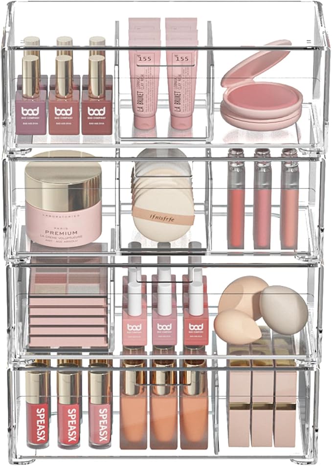 Stackable Storage Drawers Clear Plastic Storage Bins Bathroom Drawer Organizer Medicine Cabinet Organizer Makeup Organizers w
