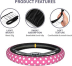 Cute Pink White Polka Dot Steering Wheel Cover for Women, Universal Fit 14-15 inch,Automotive Interior Accessories Decorative