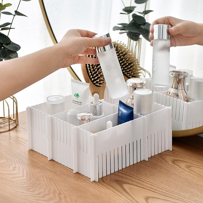 20PCS DIY Plastic Grid Drawer Dividers, Large Adjustable Drawer Storage Organizer (38cmx11cm) for Clutter Kitchen Cutlery Dre