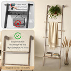 Wooden Ladder with Shelf for Room Decor, 6-Tier Decor Ladder with Non-Slip Mat & Hooks, Farmhouse Style Leaning Wall Display 