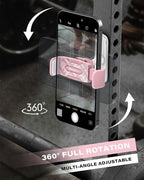 APPS2Car Gym Magnetic Phone Holder, 360 Adjustable, Compatible with 4.7-6.5" Smartphones, Alloy Base and Joint, Gym Accessories for Women, Pink