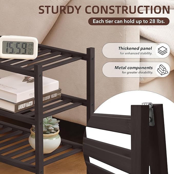 3 Tier Bamboo Shoe Rack Storage Organizer for Closet, Multifunctional Stackable Free Standing Shoe Shelf Organizer for Small 