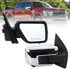 Right Passenger Side Door Mirror Fits 2021-2026 Ford F150 With Power Folding Heated Blind Spot Turn Signal Puddle Light Temperature Sensors Memory Camera Chrome Replace#ML3Z17682FF5YGY(18+1Pins)