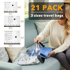 SpaceAid Travel Vacuum Bags for Luggage with Electric Pump, 21 Pack Vacuum Seal Bags for Clothing Travel, Space Saver Compres