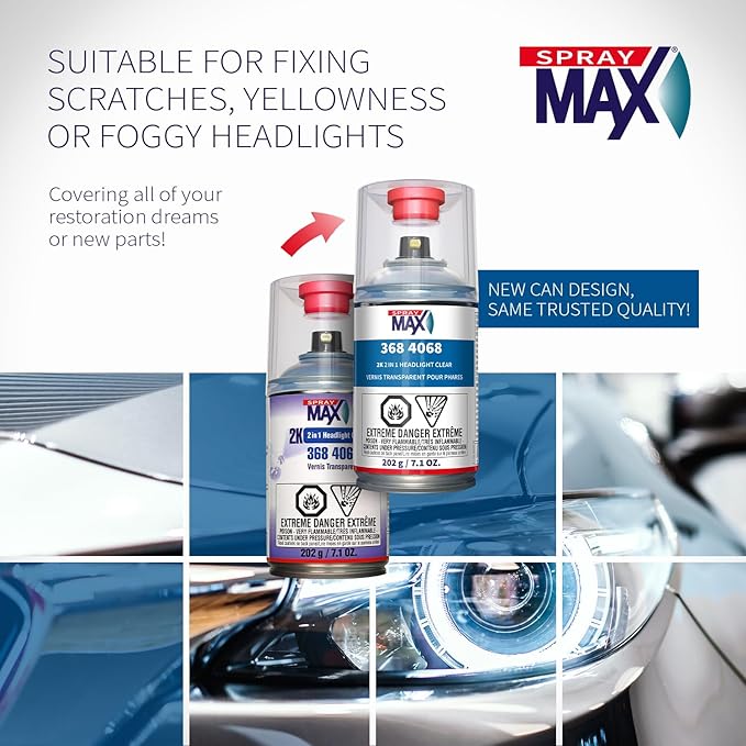 SprayMax 2K 2in1 Headlight Clear Coat | Professional Headlight Restoration Spray & UV Coating Protection | Fixes Scratches, Y