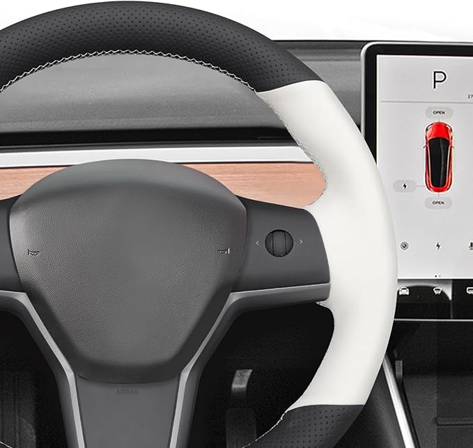 MEWANT Tesla Model 3/Model Y Hand Stitched Steering Wheel Cover for Tesla Model 3 2017-2023 / Model Y 2020-2023 for Tesla Model 3/Y Accessories