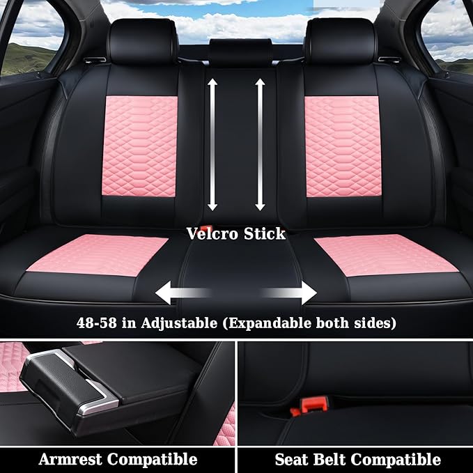 Coverado Seat Covers Full Set, Waterproof Nappa Leather Seat Covers for Cars, 5 Seats Universal Car Seat Protectors, Black an