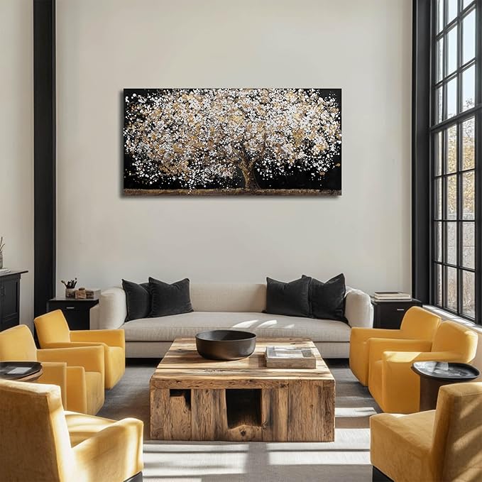 Gold Wall Decor Black Art Tree Wall Art for Living Room Canvas Painting Canvas Pistures Framed Modern Artwork for Home Kitche
