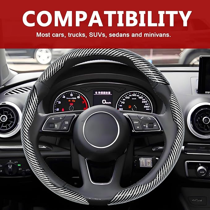 3pcs Universal Carbon Fiber Steering Wheel Cover - Anti-Slip & Segmented Design, Universal 99% Durable Steering Wheel Protect