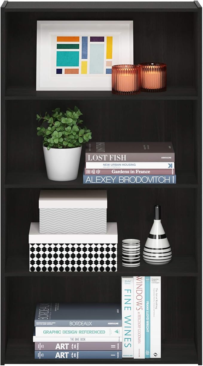 Furinno PASIR Book Shelf, 4-Tier Bookshelf, Bookcase with Open Shelf, 9.4 x 23.6 x 41.7, for Living Room, Bedroom, Home Offic