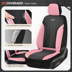 Coverado Automotive Seat Covers Full Set, Luxury Car Seat Covers, Leather Seat Covers, Mesh Design, Pink Driver Seat Protecto