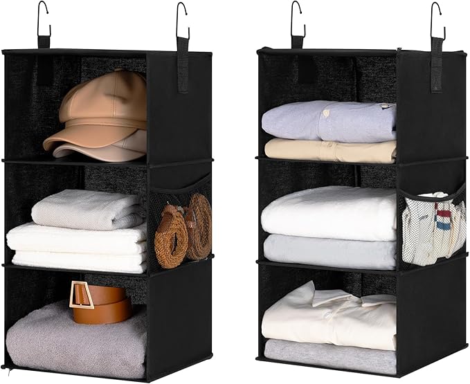 StorageWorks Hanging Closet Organizer 6-Shelf, Separable Two 3 Shelf Closet Storage Organizer with Side Pockets, Portable Han